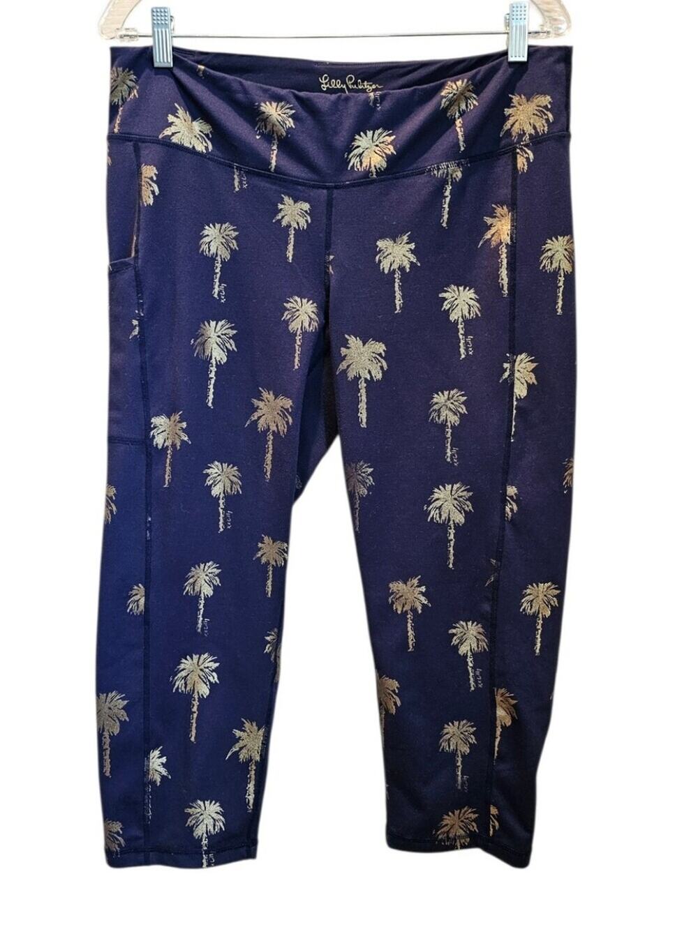 Lilly Pulitzer True Navy Sunset Safari Palms Weekender Crop Leggings Gold Palm